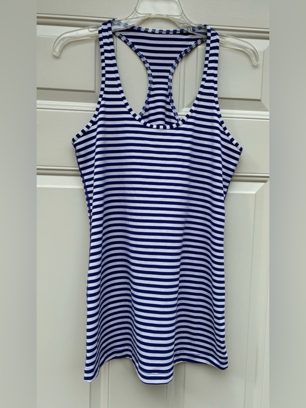 Lululemon Womens White Blue Yoga Gym Train Scoop Neck Pullover Tank Top Sz 26